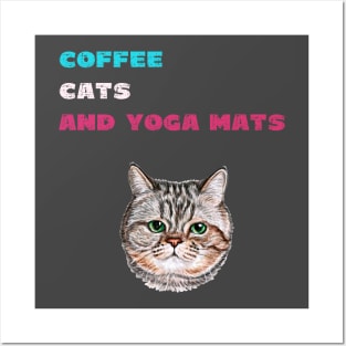 Coffee cats and yoga mats funny yoga and cat drawing Posters and Art